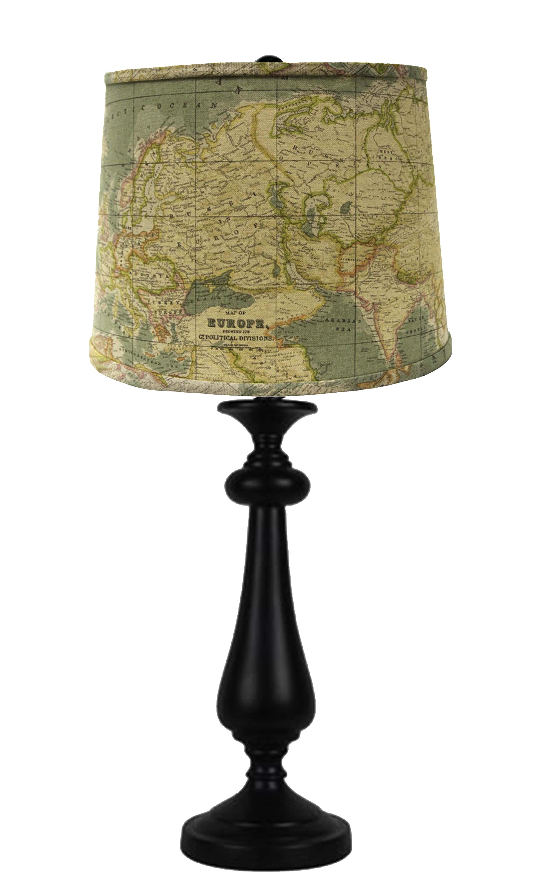 Black Table Lamp with Map Printed Shade