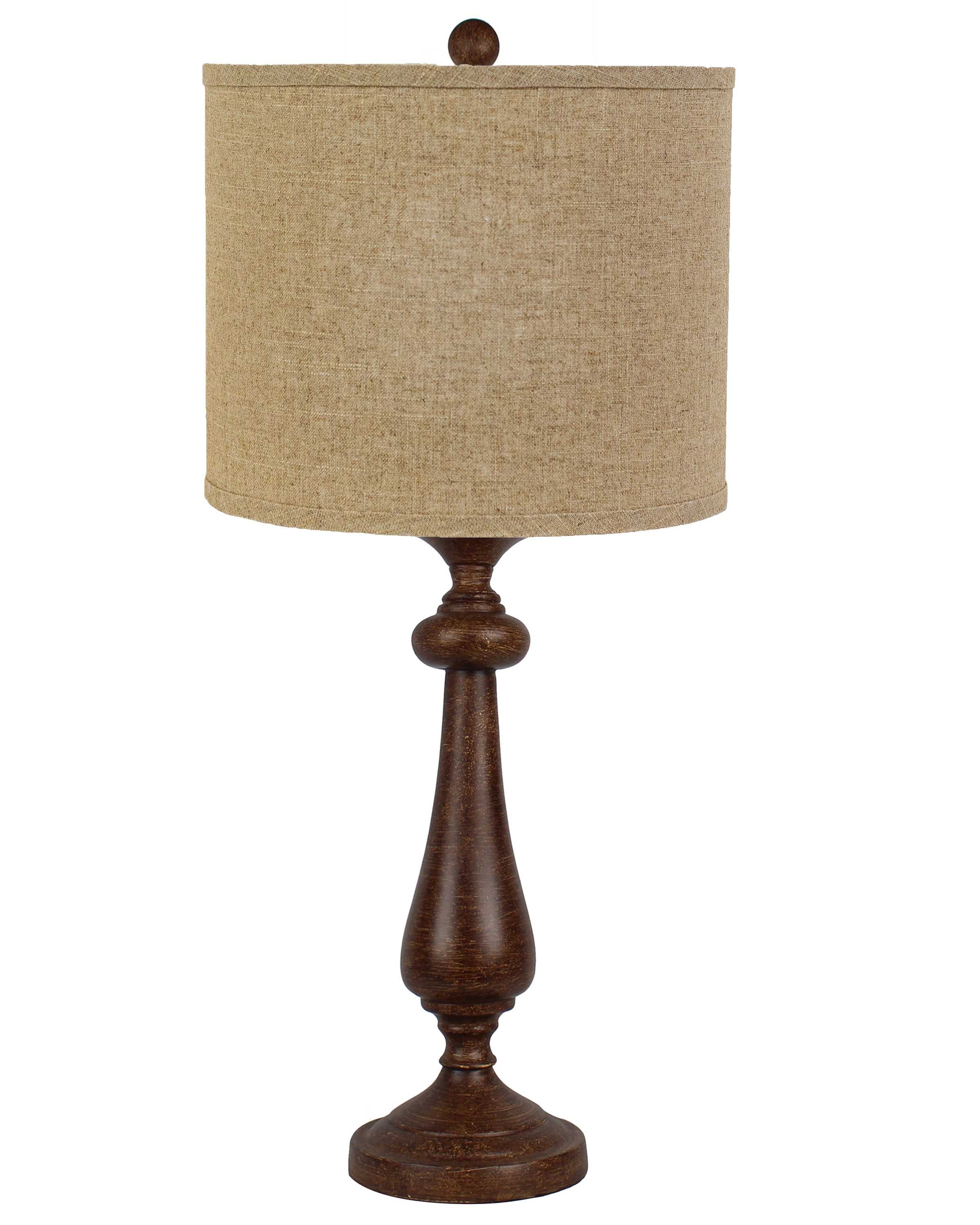 Distressed Brown Traditional Table Lamp with Linen Shade
