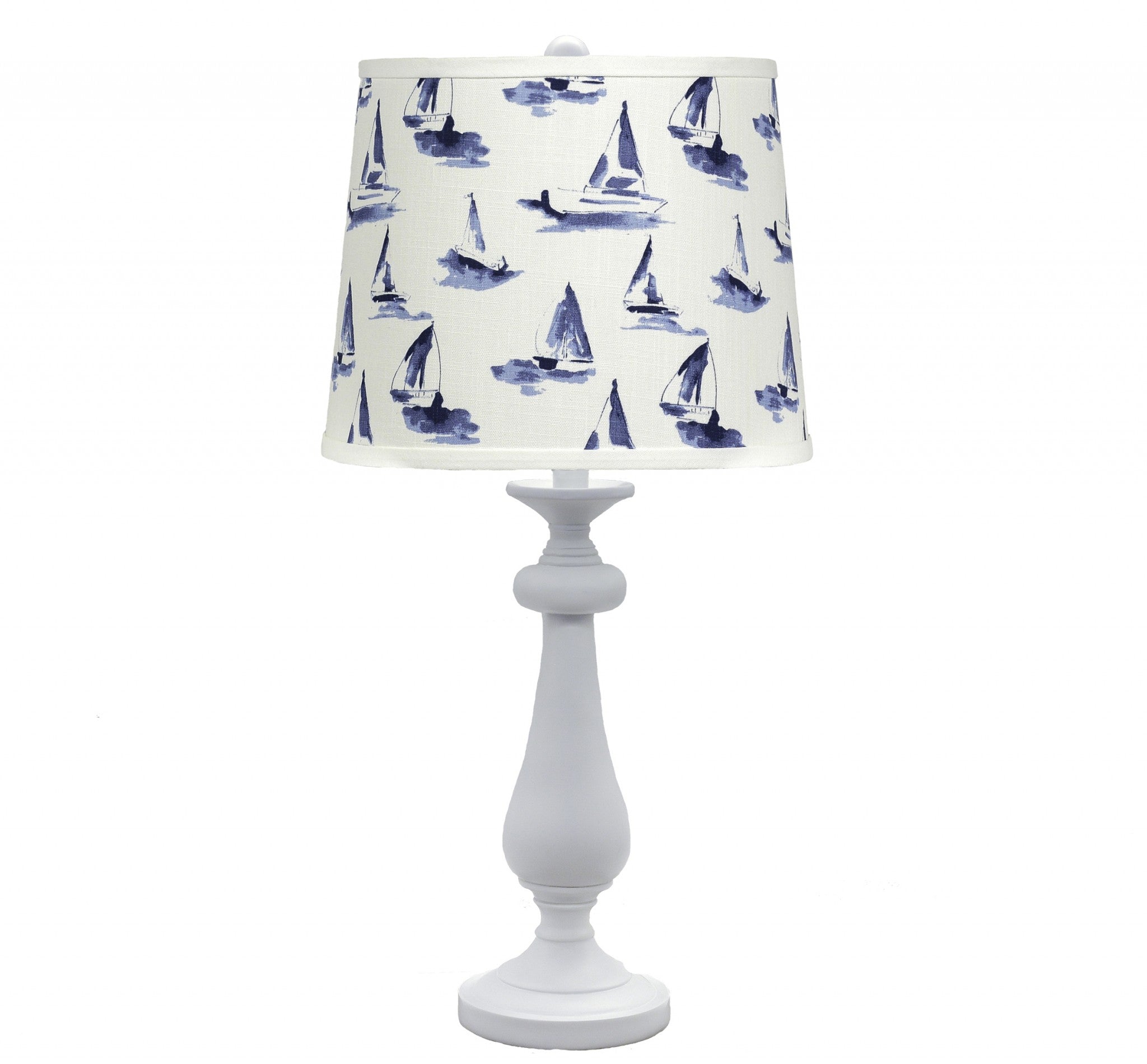 White Traditional Table Lamp with Sailboats Printed Shade
