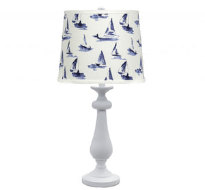 White Traditional Table Lamp with Sailboats Printed Shade