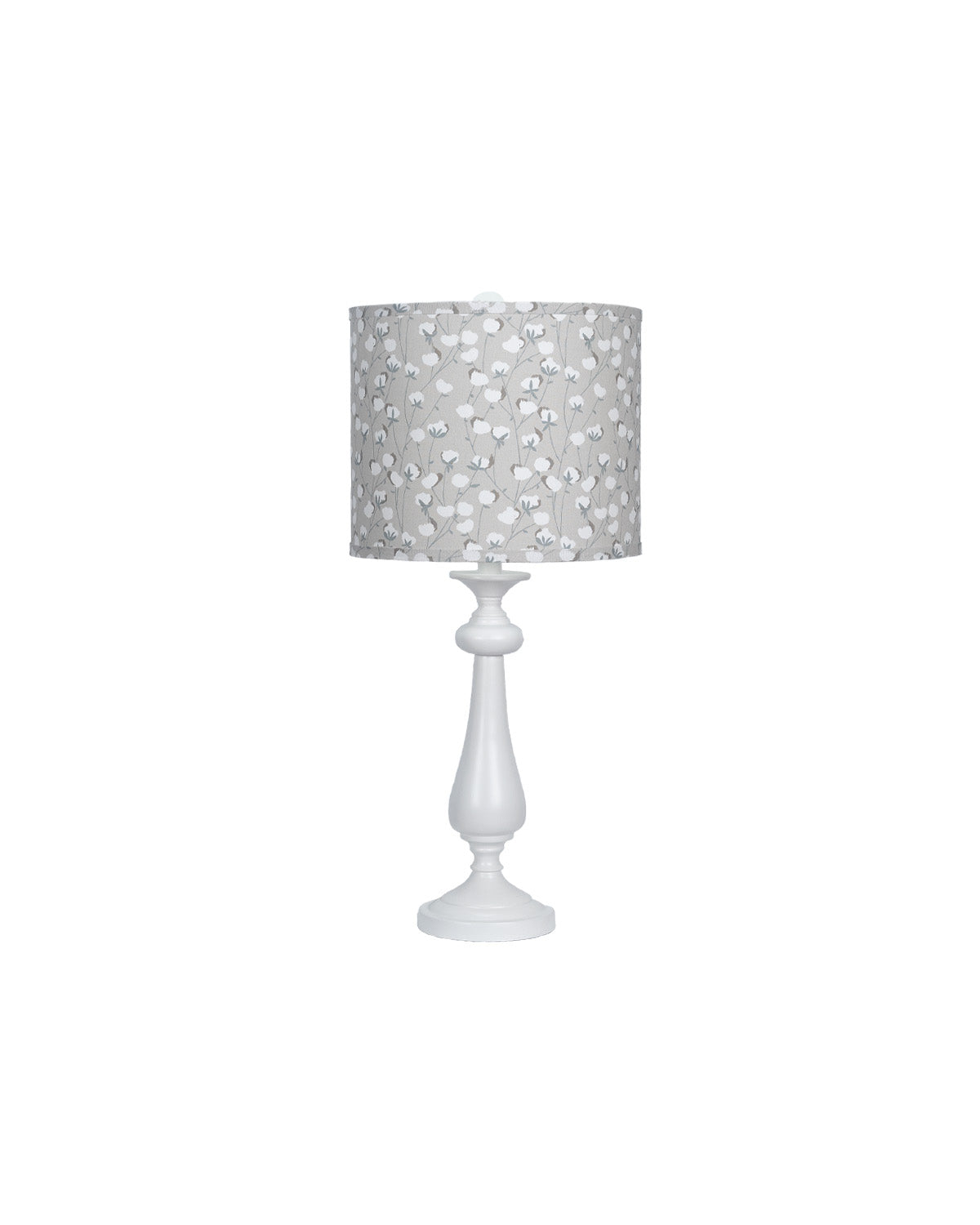 White Traditional Table Lamp with Cotton Belt Printed Shade