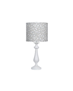 White Traditional Table Lamp with Cotton Belt Printed Shade