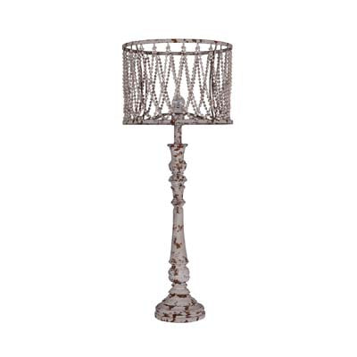 Distressed Gray Wood Finish Table Lamp with Beaded Shade