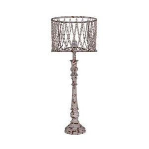 Distressed Gray Wood Finish Table Lamp with Beaded Shade