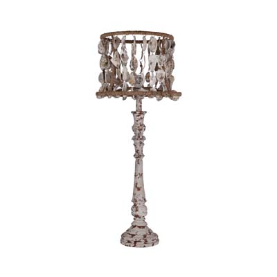 Distressed Gray Wood Finish Table Lamp with Sea Shells Shade