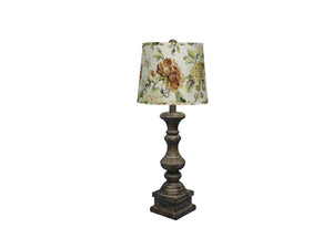 Distressed Brown Traditional Table Lamp with Floral Shade
