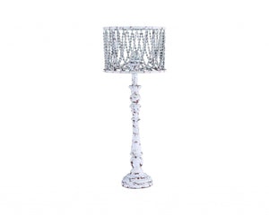 Distressed Ivory Wood Finish Table Lamp with Beaded Shade