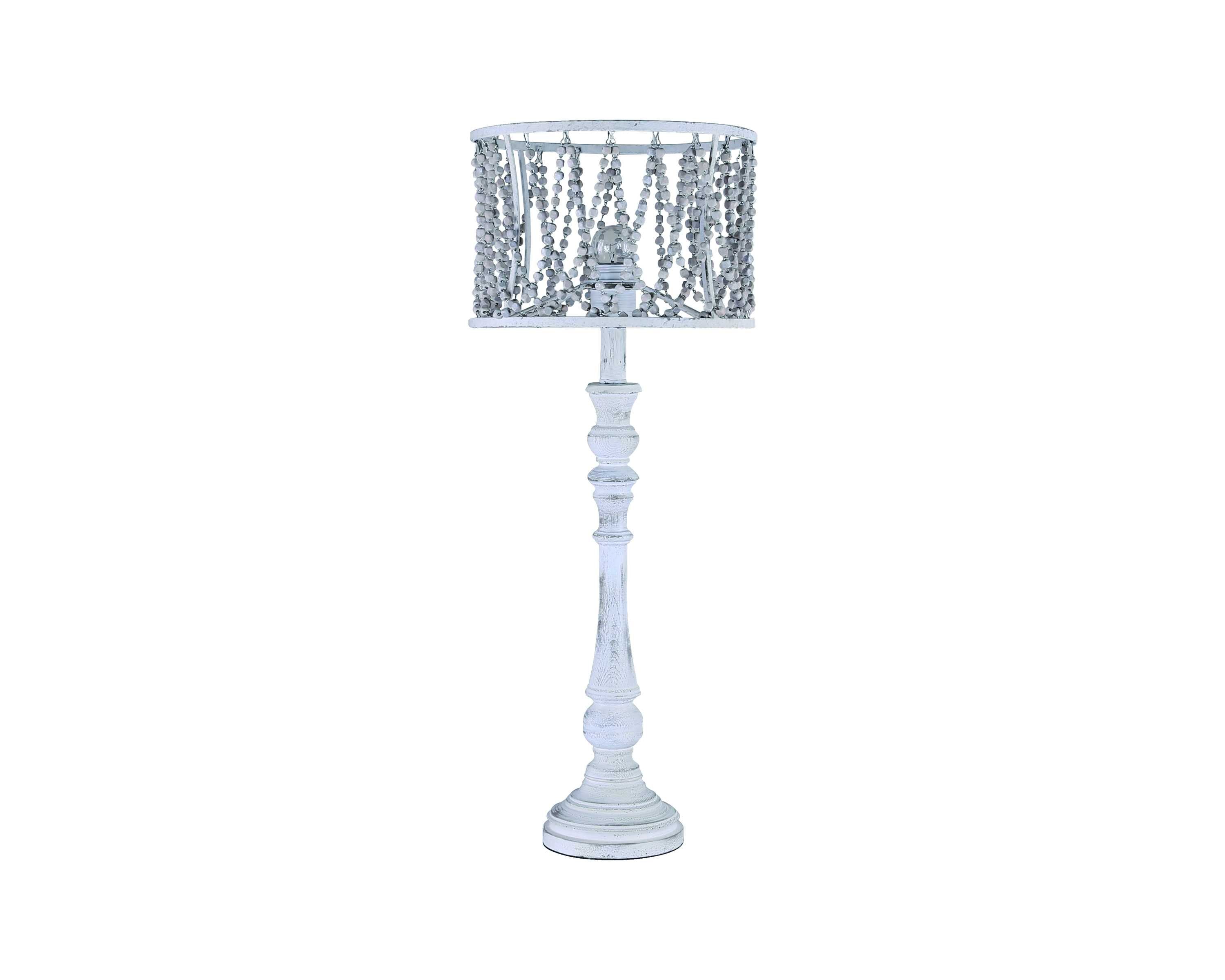 Distressed Washed Ivory Wood Finish Table Lamp with Sea Shells Shade