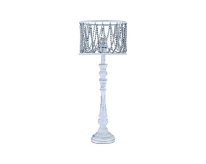 Distressed Washed Ivory Wood Finish Table Lamp with Sea Shells Shade