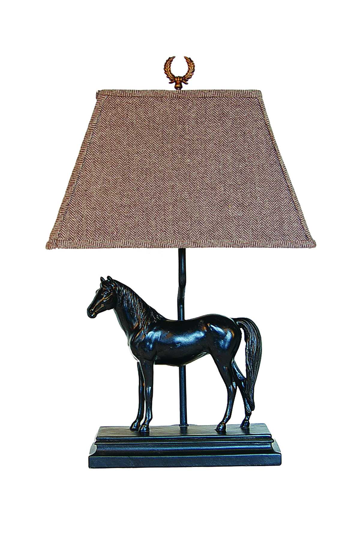 Black Majestic Horse Table lamp with Herringbone Pattern Shade