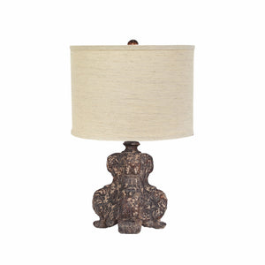 Brown Sculptural Table Lamp with Linen Shade