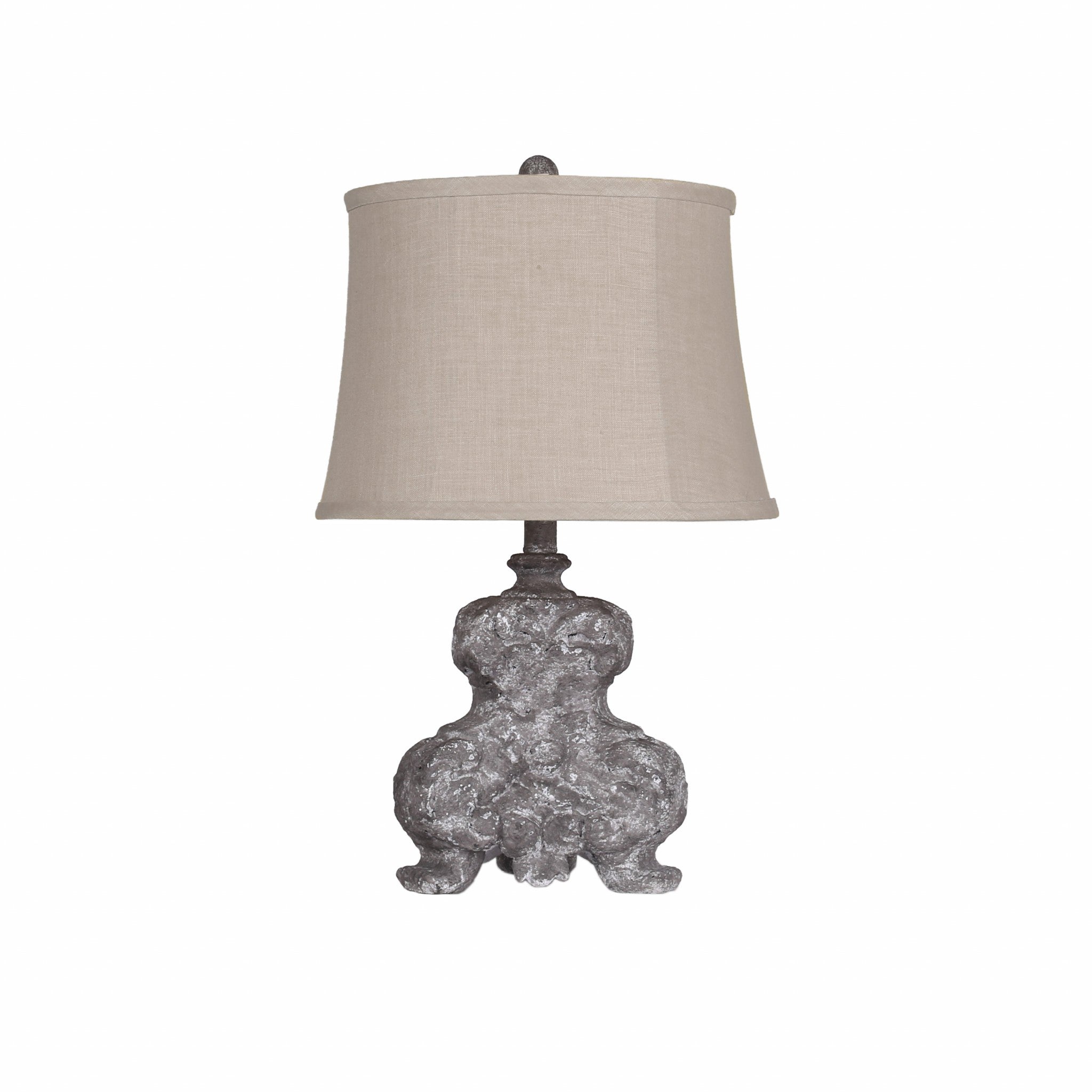 Grey Sculptural Table Lamp with Linen Shade