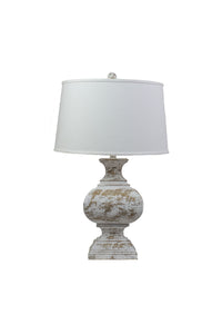 Distressed White Traditional Table Lamp with White Fabric Shade
