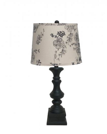 Black Table Lamp with Black Rose Printed Shade