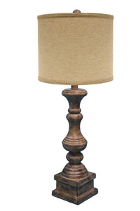 Distressed Brown Table Lamp with Linen Shade