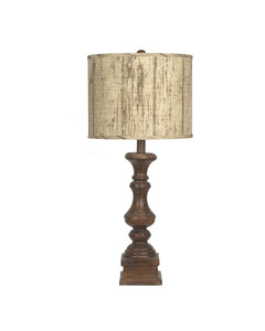 Brown Traditional Table Lamp with Wood Plank Printed Shade