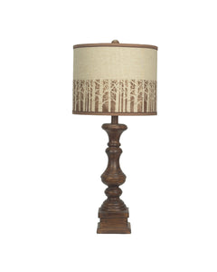 Brown Traditional Table Lamp with Birch Trees Stenciled Shade