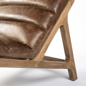 Modern Brown Genuine Leather Chaise Lounge Chair With Solid Wood Frame And Base