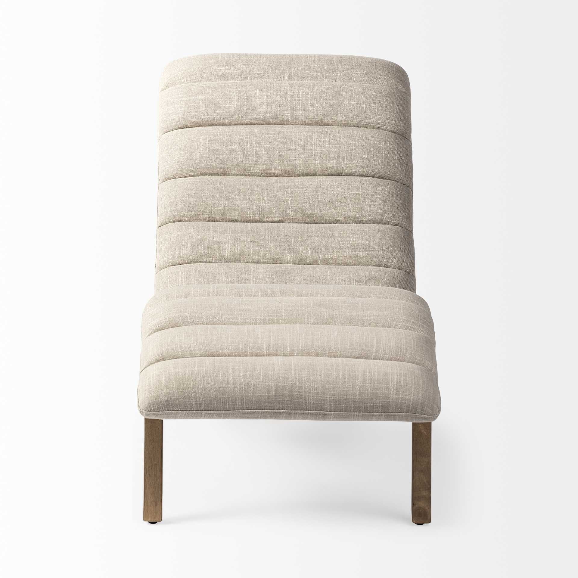 Modern Cream Fabric Upholstered Chaise Lounge Chair With Solid Wood Frame And Base