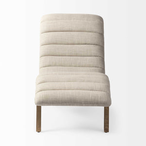 Modern Cream Fabric Upholstered Chaise Lounge Chair With Solid Wood Frame And Base