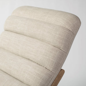 Modern Cream Fabric Upholstered Chaise Lounge Chair With Solid Wood Frame And Base