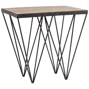 Modern Mango Wood Finish Console Table With V Shaped Black Metal base