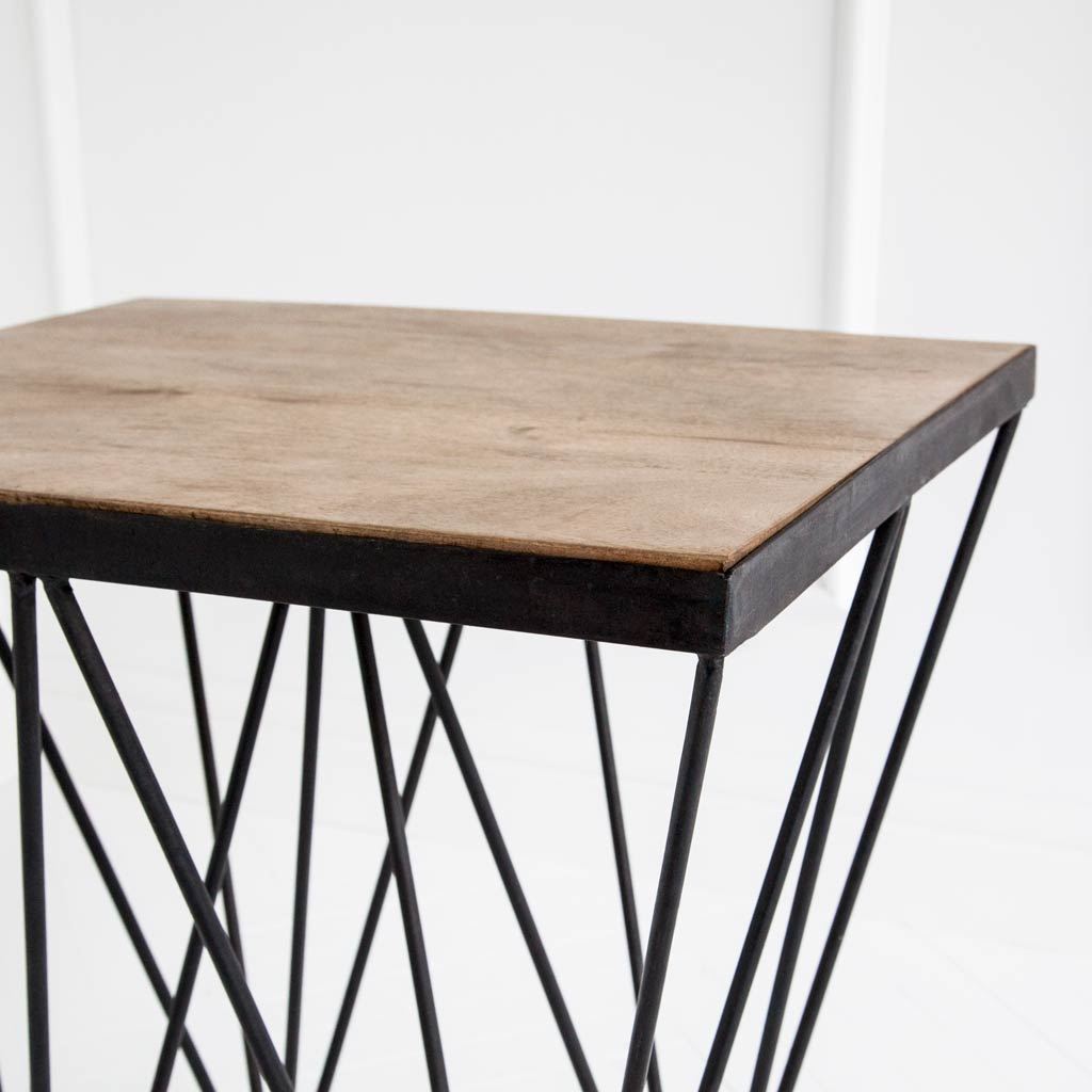 Modern Mango Wood Finish Console Table With V Shaped Black Metal base