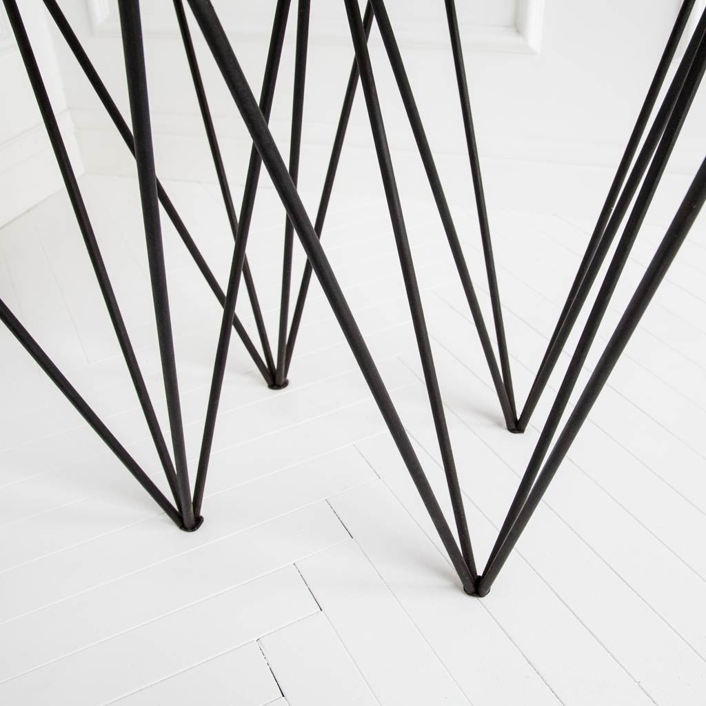 Modern Mango Wood Finish Console Table With V Shaped Black Metal base