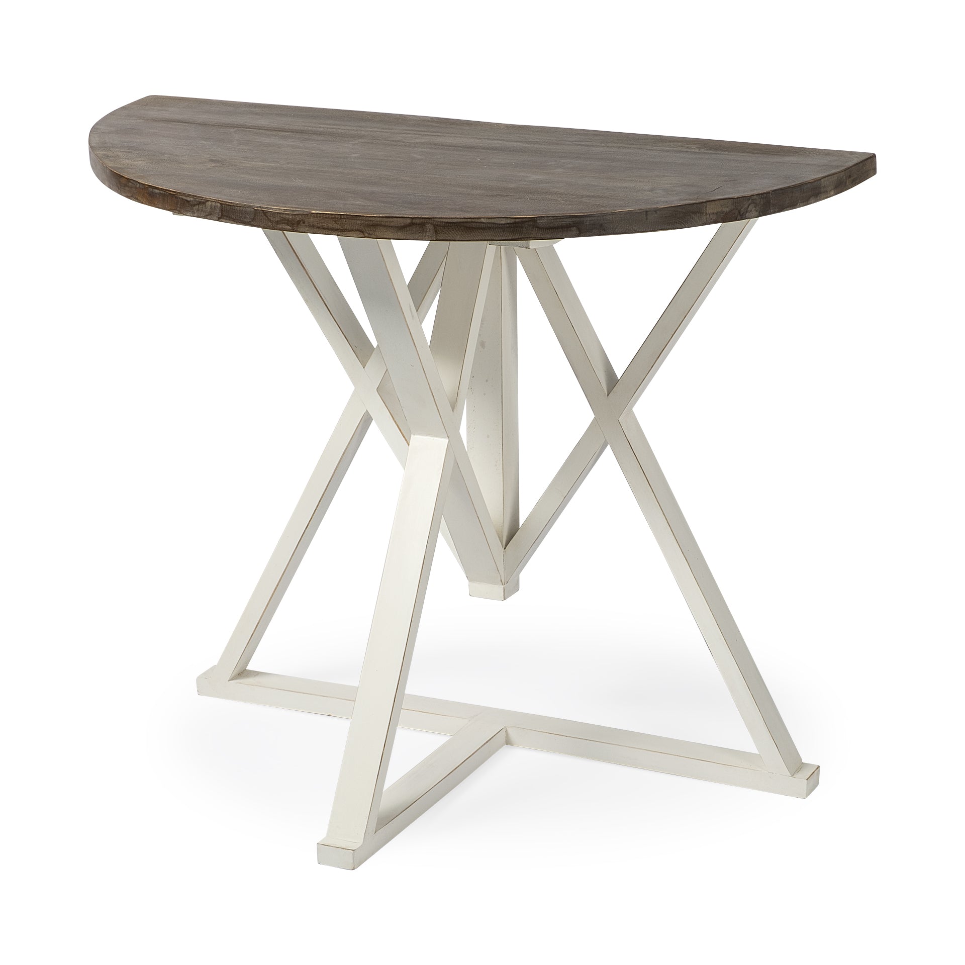 Half Moon Shaped Mango Wood Finish Console Table With White Geometrically Base