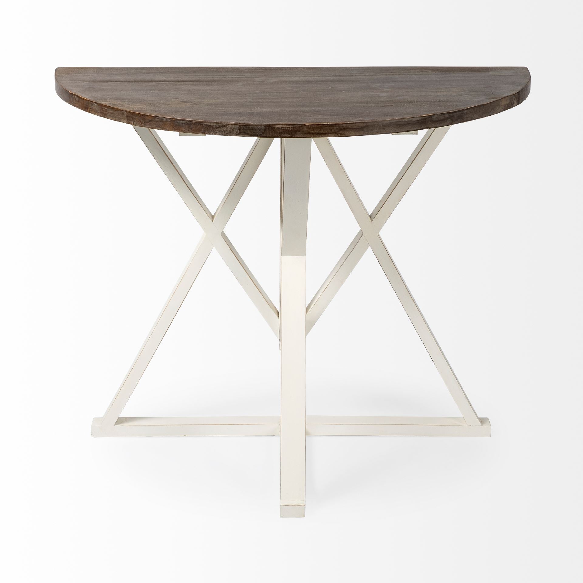 Half Moon Shaped Mango Wood Finish Console Table With White Geometrically Base