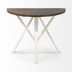 Half Moon Shaped Mango Wood Finish Console Table With White Geometrically Base