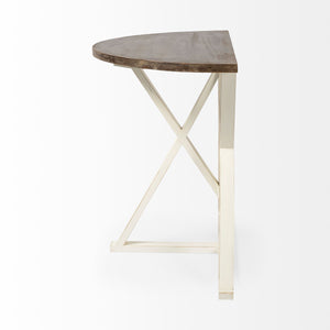 Half Moon Shaped Mango Wood Finish Console Table With White Geometrically Base