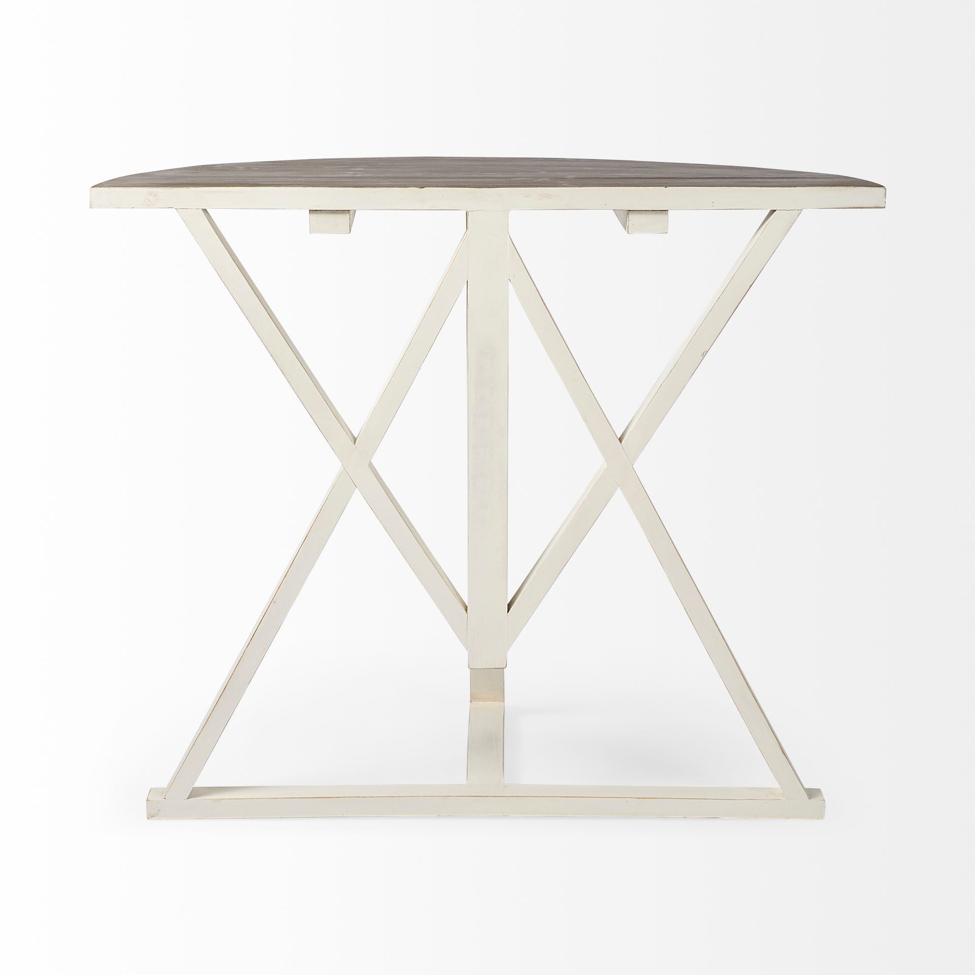 Half Moon Shaped Mango Wood Finish Console Table With White Geometrically Base