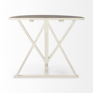 Half Moon Shaped Mango Wood Finish Console Table With White Geometrically Base