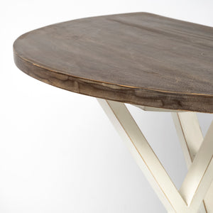 Half Moon Shaped Mango Wood Finish Console Table With White Geometrically Base