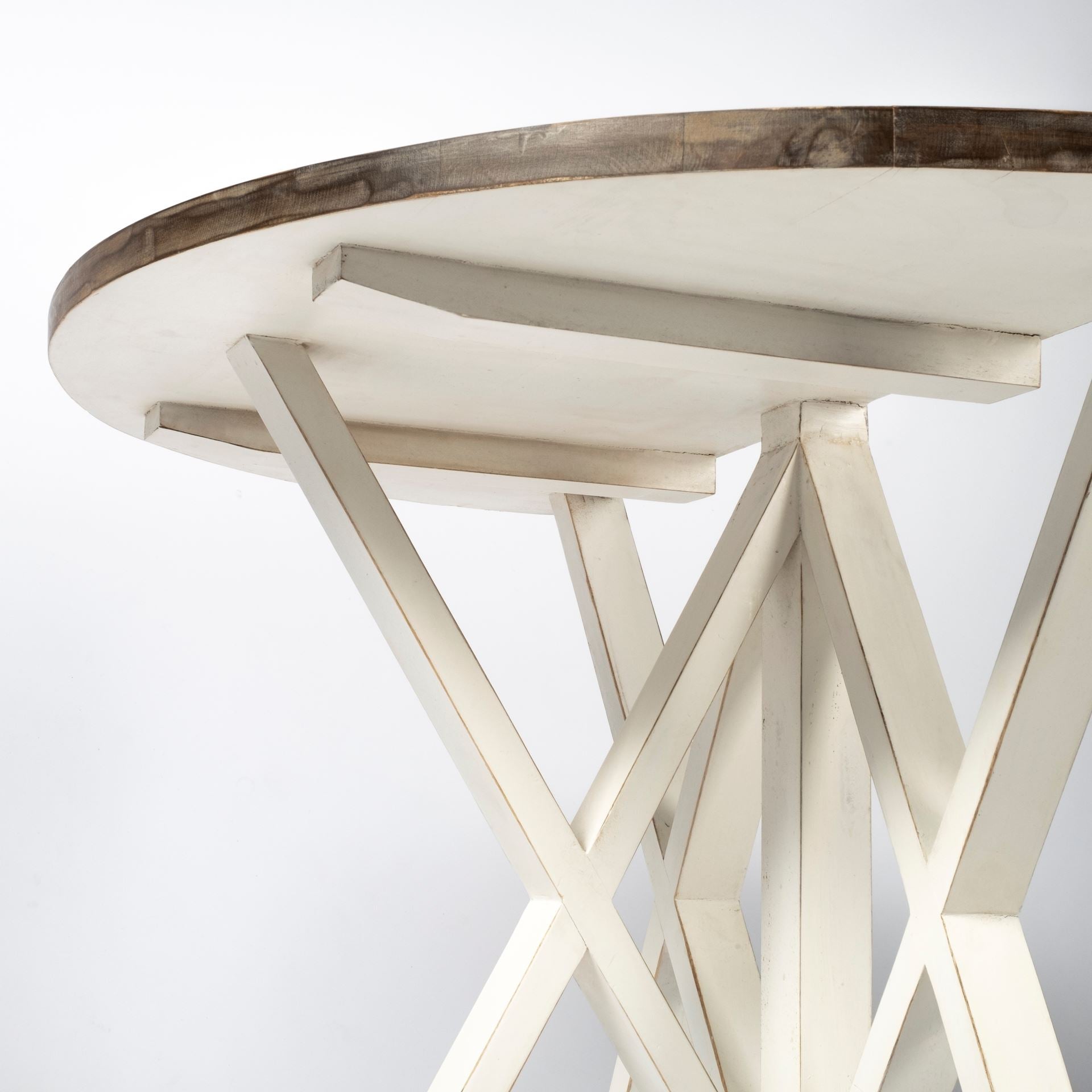 Half Moon Shaped Mango Wood Finish Console Table With White Geometrically Base
