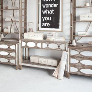 Brown Mirrored Glass Console Table With Two Drawers And Fixed Shelf