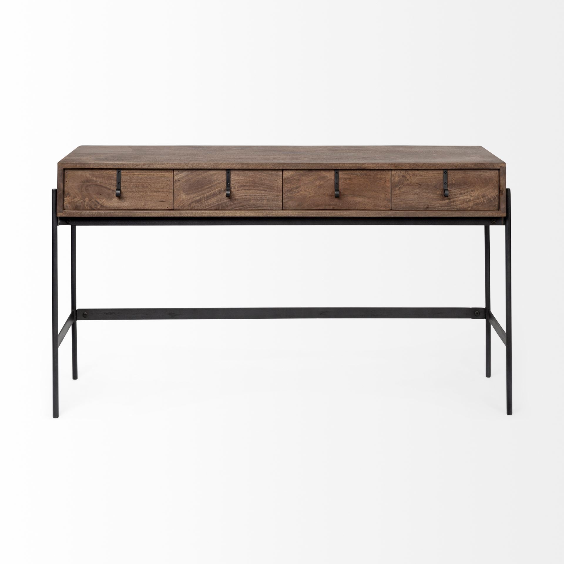 Rectangular Mango Wood Finish Console Table With 4 Drawers