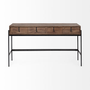 Rectangular Mango Wood Finish Console Table With 4 Drawers