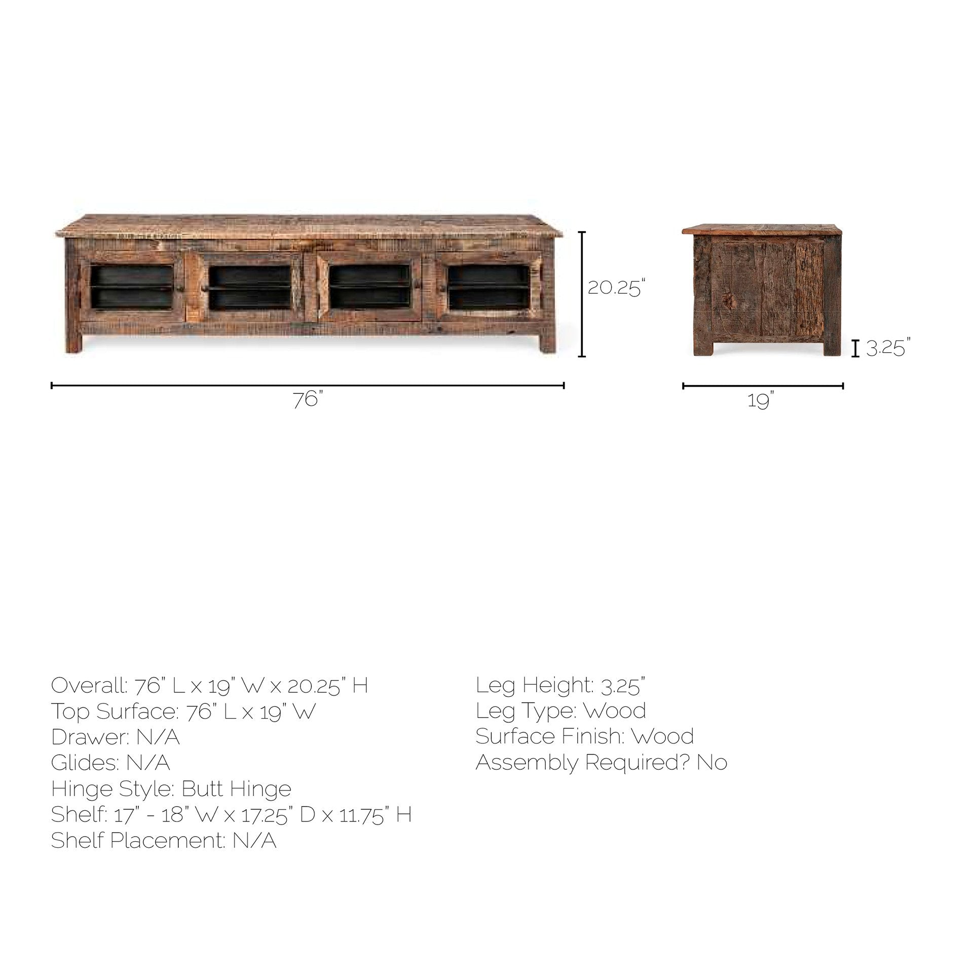 Medium Brown Reclaimed Wood TV Stand Media Console With 4 Metal Doors