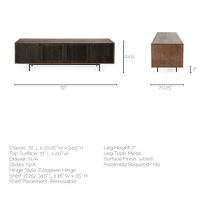Medium Brown Mango Wood Finish TV Stand Media Console With 4 Doors