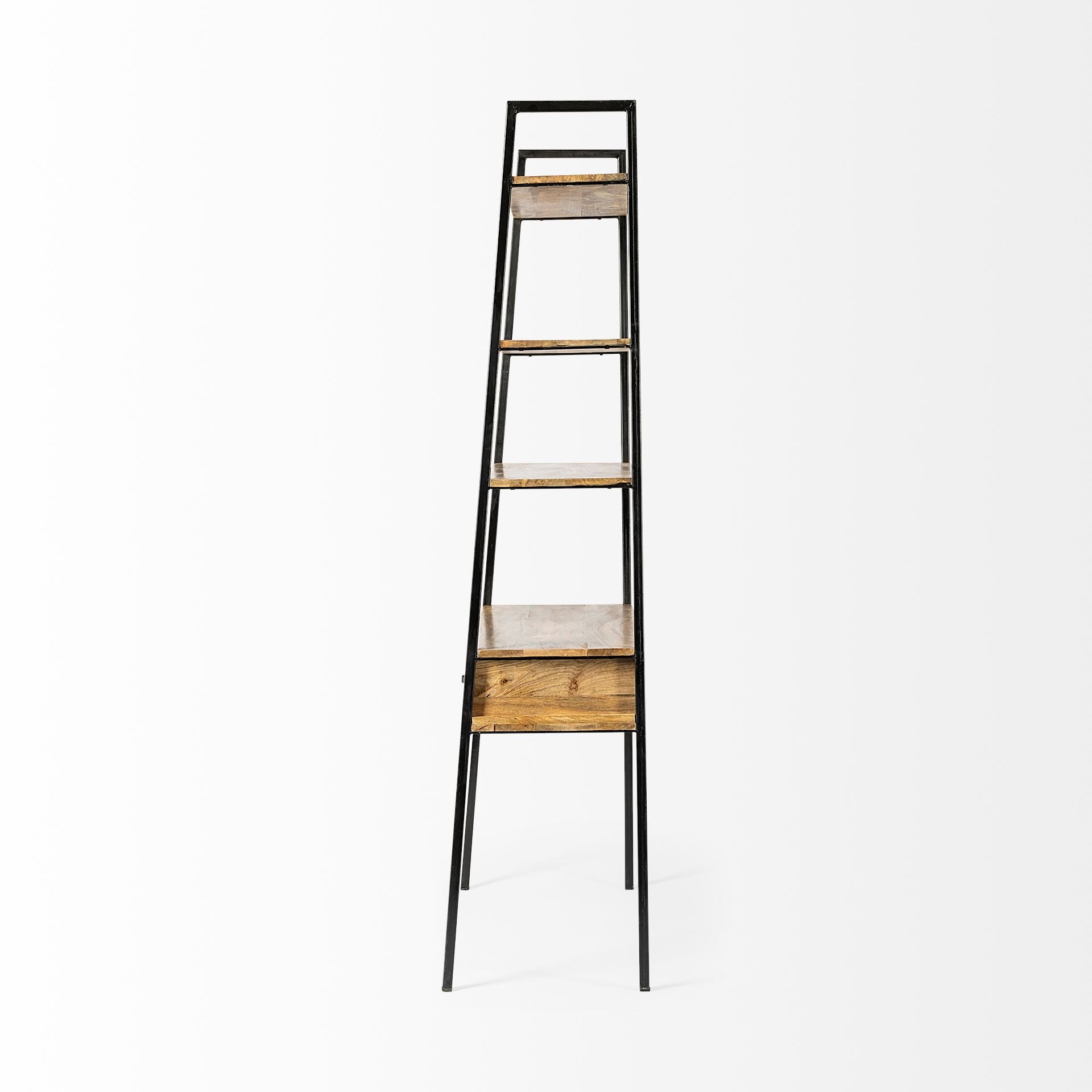 Light Brown Hardwood Finish Vertically Extended Braced Computer Desk With 3 Shelves And Sigle Drawer
