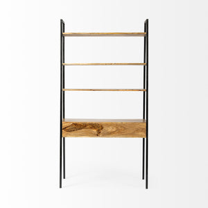 Light Brown Hardwood Finish Vertically Extended Braced Computer Desk With 3 Shelves And Sigle Drawer