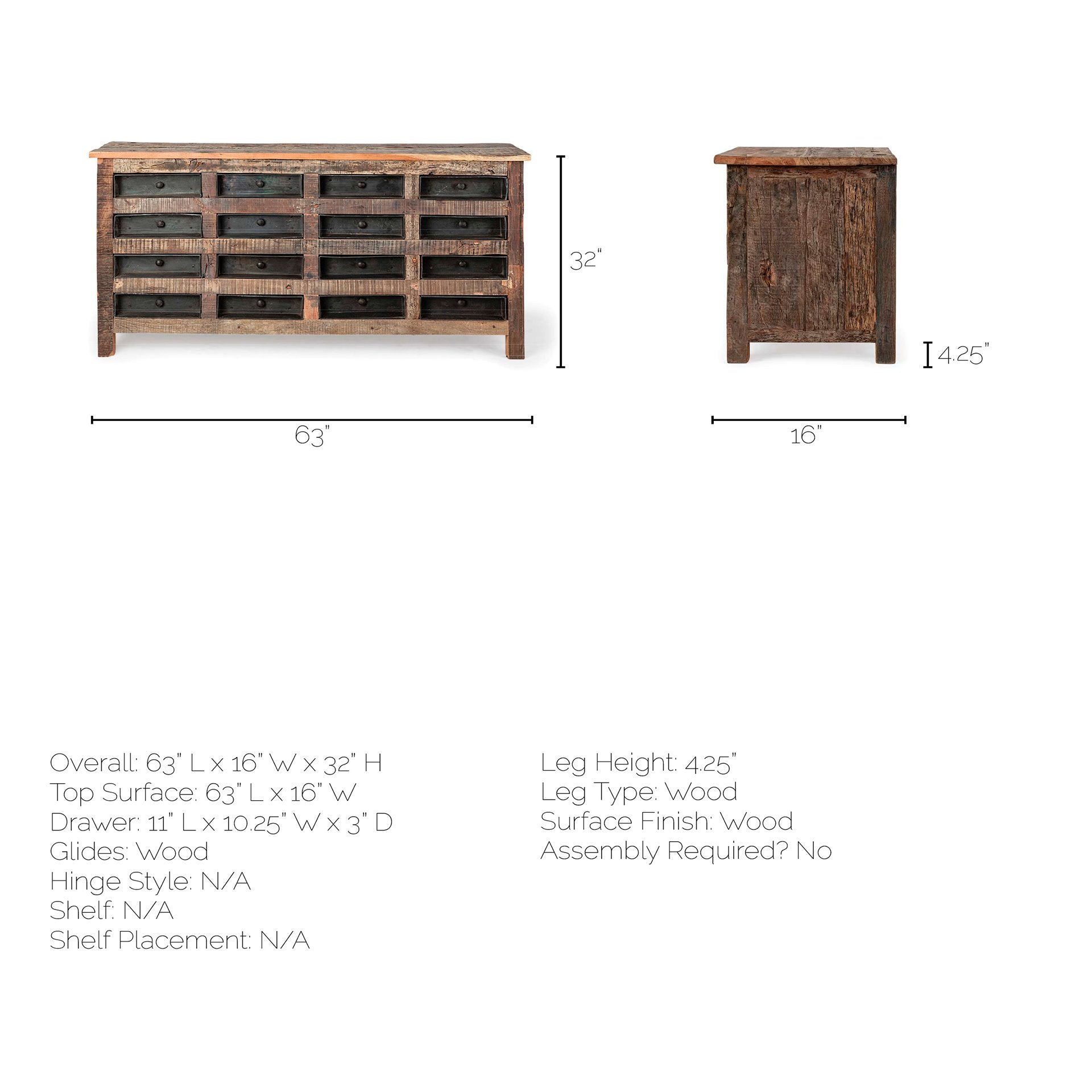 Brown Reclaimed Hardwood Sideboard With 16 Pull Out Drawers