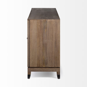 Medium Brown Solid Mango Wood Finish SideBoard With 4 Cabinet Doors