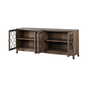 Medium Brown Solid Mango Wood Finish SideBoard With 4 Cabinet Doors