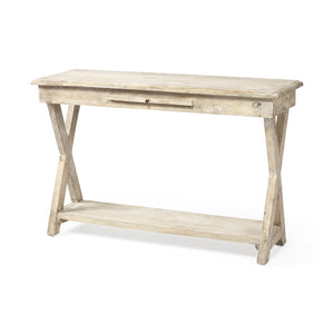 Natural Organic Wood Tone Finish Console Table With Wooden Shelf
