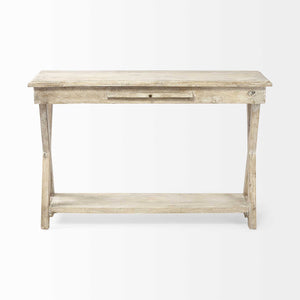 Natural Organic Wood Tone Finish Console Table With Wooden Shelf
