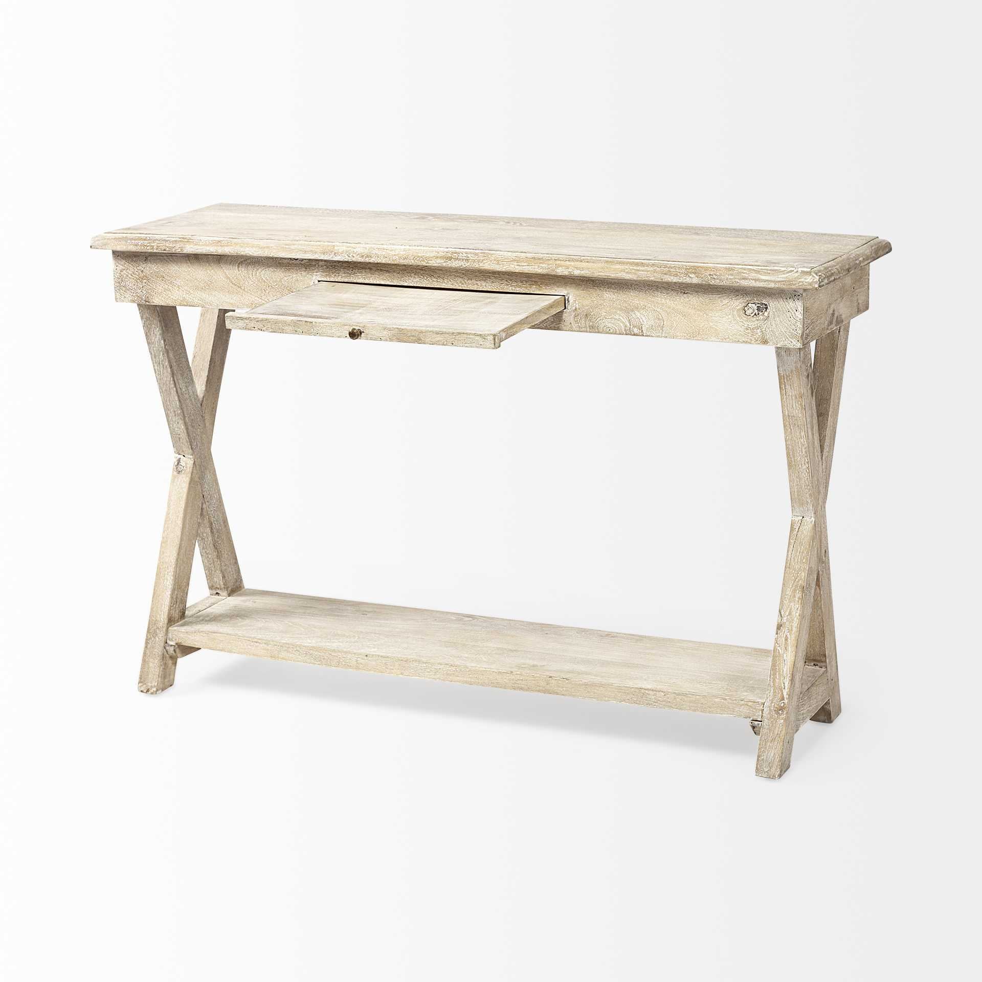 Natural Organic Wood Tone Finish Console Table With Wooden Shelf