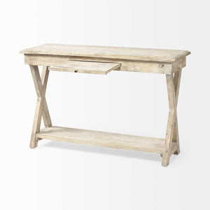 Natural Organic Wood Tone Finish Console Table With Wooden Shelf